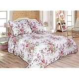 3-piece Reversible coverlet, Quilt Set, bedpread, Full-Queen Size,86"x 86", pink and purple flower