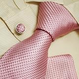 Pink mens ties birthday gifts man Italian style silk neck ties cuff links hanky set H5099 (Pink & Navy Print)