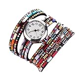 (ミネセンム)Minesam レディース　女性 クォーツ腕時計　レザーブレスレットタイプ ウォッチ アンティーク　本革 ベルト エスニック多重　ダイヤモンド (　ブラック　)