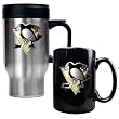 Pittsburgh Penguins NHL Stainless Steel Travel Mug & Black Ceramic Mug Set - Primary Logo by Great American Products