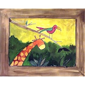Brown Giraffe with Bird Jungle Babies Safari Down Under a Day At the Zanibar Zoo By S. Bowman 11 X 14 Art Print