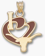 Texas Longhorns 3/4″ “I Heart Longhorn” Enamel Pendant – 10KT Gold Jewelry