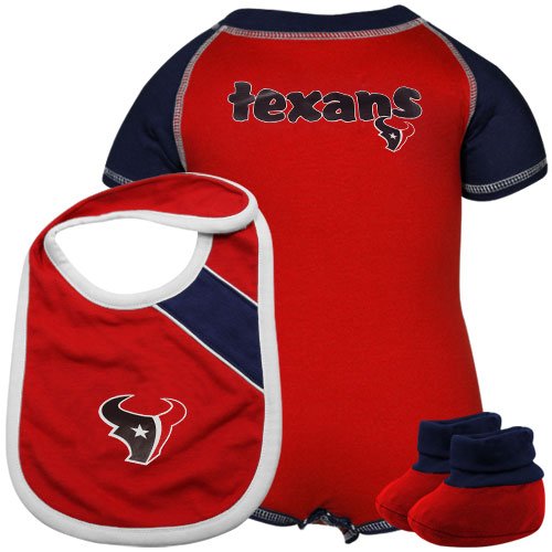 Reebok Houston Texans Infant Red-Navy Blue Creeper, Bib & Bootie Set (18 Months)
