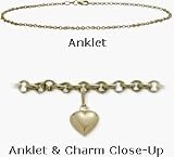 10 Karat 10 Yellow Gold Belcher Style Anklet with 9mm Heart Charm