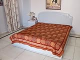 Sheer Divine Block Print Cotton Bed Spread with Golden Work