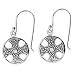 Sterling Silver Small Cut-Out and Etched Celtic Cross Circle Drop Earrings