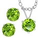 3.00 Ct Round Green Peridot .925 Silver Earrings Pendant Set W/18" Silver Chain