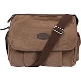 Vintage Retro Canvas Messenger Bag For Men & Women by Alen Lee - Work & Business Laptop Shoulder Crossbody Satchel Bag - Multi-Pocket Book Bag - Available In Coffee & Black Canvas (Coffee)