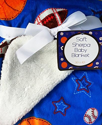 Soft Sherpa Baby Blanket 30x40 "Mini All Sport" Blue