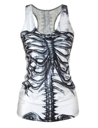 Pink Wind Girls White Skelecton Printing Sleeveless Punk T Shirt Vest Tops