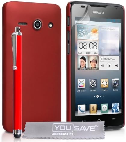 Yousave Accessories Huawei Ascend Y530 Case Red Hard Hybrid Cover With Stylus Pen