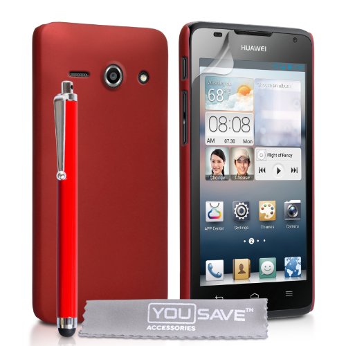 Yousave Accessories Huawei Ascend Y530 Case Red Hard Hybrid Cover With Stylus Pen