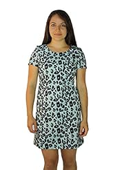 A-line Leopard Print Bateau Neck Open-Back Cotton  Dress