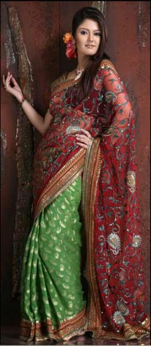 Embroidered Wedding Bollywood Designer Partywear Maroon Net Saree Sari Belly Dance Dress with Blouse