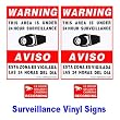 2 Pack Surveillance Warning Vinyl Signs Security Stickers Large Size 11.5x8.3 Decals with 2 Free Small Size 3x2 1RN