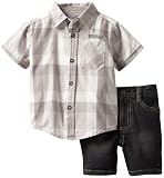 Kenneth Cole Baby-boys Infant Plaid Shirt with Denim Shorts
