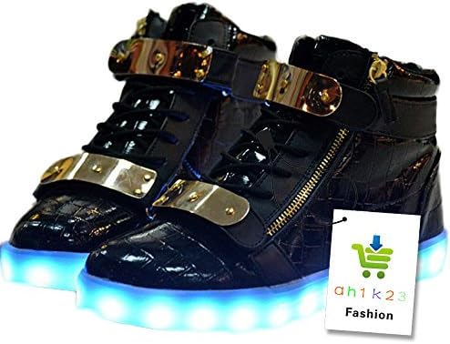 Black Man High Top USB Charging LED Shoes Flashing Sneakers