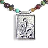 Everyday Earthy Multi-Stone Strand Necklace with Fine Silver Floral Pendant