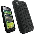 iGadgitz Black Silicone Skin Case Cover with Tyre Tread Design for Samsung Galaxy S i9000 Android Smartphone Mobile Phone + Screen Protector
