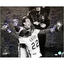 New York Mets - Gary Carter and Ray Knight Celebration - 1986 Team Autographed 16x20 Black and White Photograph