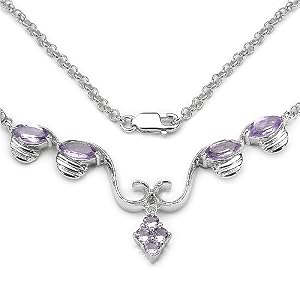 2.80 Carat Genuine Amethyst Floral Sterling Silver Necklace by