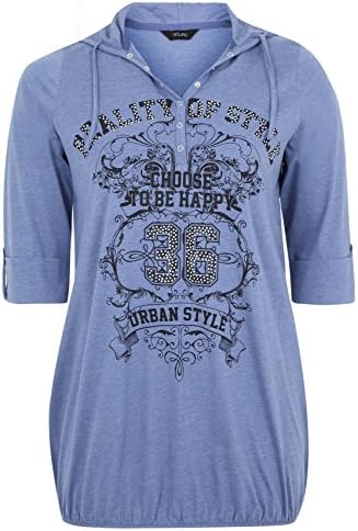 Yoursclothing Plus Size Womens Denim Popper Hooded Top With Bubble Hem Size 28-30 Blue