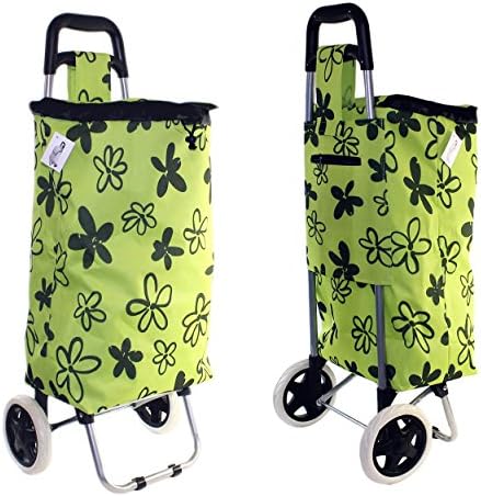 Set of 1 Trolley Shopping Bag with 2 Wheels and Zipper Pocket (Green)