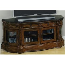 Baymont Wide - Screen TV Cabinet Stand Dark Brown with Glass Doors - 25H x 59.5W x 20D,...