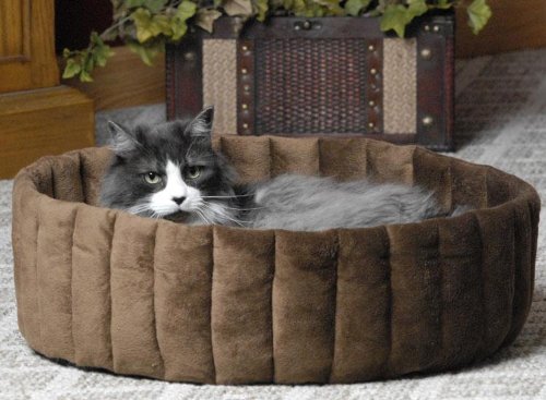 K&H Kitty Kup Cat Bed, Large 20-Inch Round, Tan/Mocha