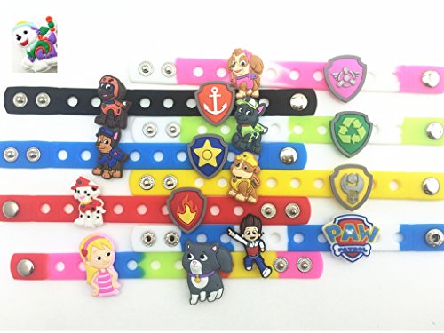 24pcs NEW (Puppy Power) Paw Patrol Ryder Katie Bone Shield Background Charms & Wristband Bracelet image