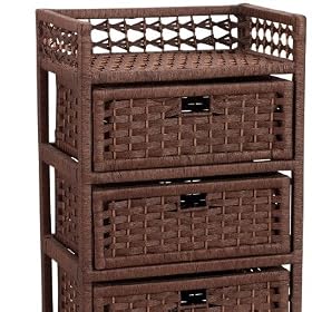 Household Essentials ML-7000 Chest with 3 Drawers, Paper Rope, Dark Stained
