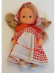 Single Detail Page Misc: Vintage Made in Hong Kong Blonde Red Gingham Dress Vinyl Doll 9" Tall