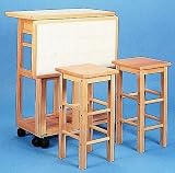 3PC Natural Wood Tile Top Portable Breakfast Table Set w/2 Stools