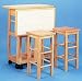 3PC Natural Wood Tile Top Portable Breakfast Table Set w/2 Stools
