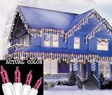 Set Of 100 Pinkish Purple Everglow Icicle Christmas Lights With White Wire