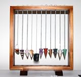 Set of 11 Pendulums in a Wood Frame Display - Rough Citrine, Zebra Stone, Rose Quartz, Citrine,...