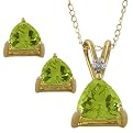 10K Trillion Cut Peridot Pendant Necklace set - 18"
