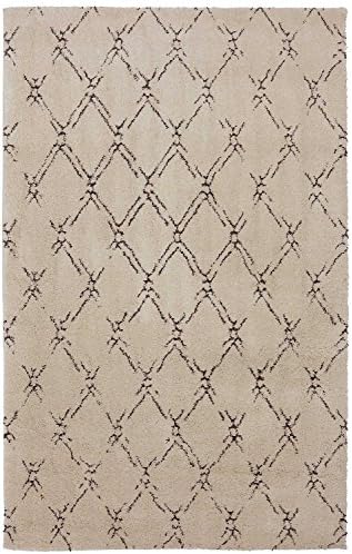 American Rug Craftsmen Shaggy Vibes Faded Lattice Macadamia Nut Area Rug, 5-Feet by 8-Feet, Cream