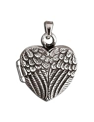 Sterling Silver "Angel Wing" Antiqued Cremation Picture Locket Over 3/4 in x Over 3/4 in