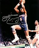 Julius Dr J Erving Autographed Philadelphia 76ers 8x10 Action Photo (Blue Jersey)