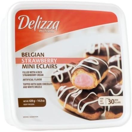 Delizza Belgian Strawberry Mini Eclairs, 14.8 Ounce - 30 per pack -- 6 packs per case.
