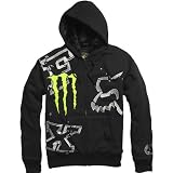 Monster Energy Drink Officially Licensed Fox Ricky Carmichael Replica Downfall Sasquatch Men's Front Fleece Hoody Zip Racewear Sweatshirt w/ Free B&F Heart Sticker Bundle - Black / Large