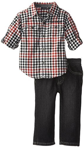 Calvin Klein Baby-Boys Infant Orange Plaid Roll Up Sleeve Shirt with Jeans