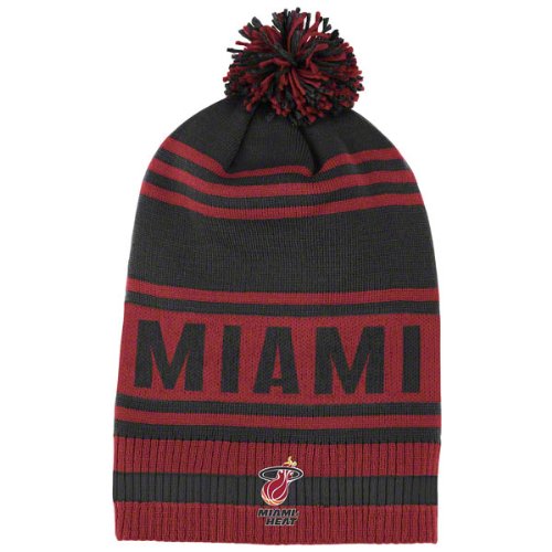 NBA Men's Classic Teams Pom Knit Hat - Kf09Z, Miami Heat, Black/Red, One Size