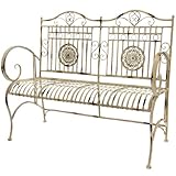 Oriental Furniture Rustic Metal Garden Bench, Distressed White