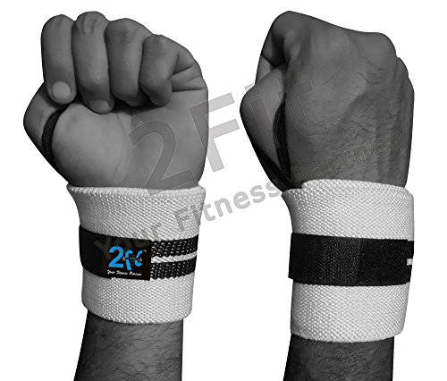 2fit Weight Lifting Training Wrist Wraps for Support White Black