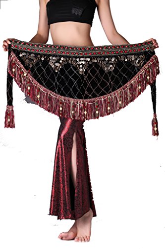 ZLTdream Women's Tribal Belly Dance Hip Scarf with tassel & copper