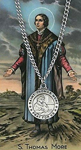 St. Thomas More Pray for Us Medal with 24" Stainless Steel Necklaces and Prayer Card