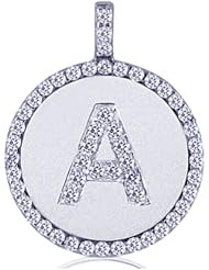 0.55 Ct Round Cut Diamond Circle Style A Initials Pave Pendant 14K SI2-H W Chain