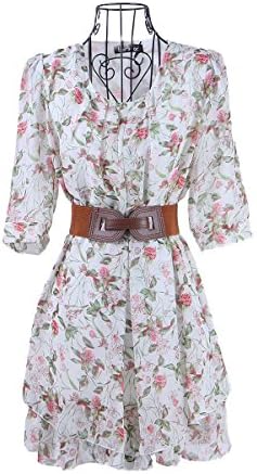 PTBAdress Women's Korean Sleeve Chiffon Floral Summer Dress With Belt